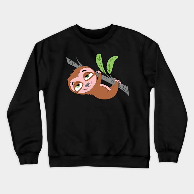 Funny Cute Hanging Relaxed Lazy Sloth in power saving mode Crewneck Sweatshirt by Foxydream